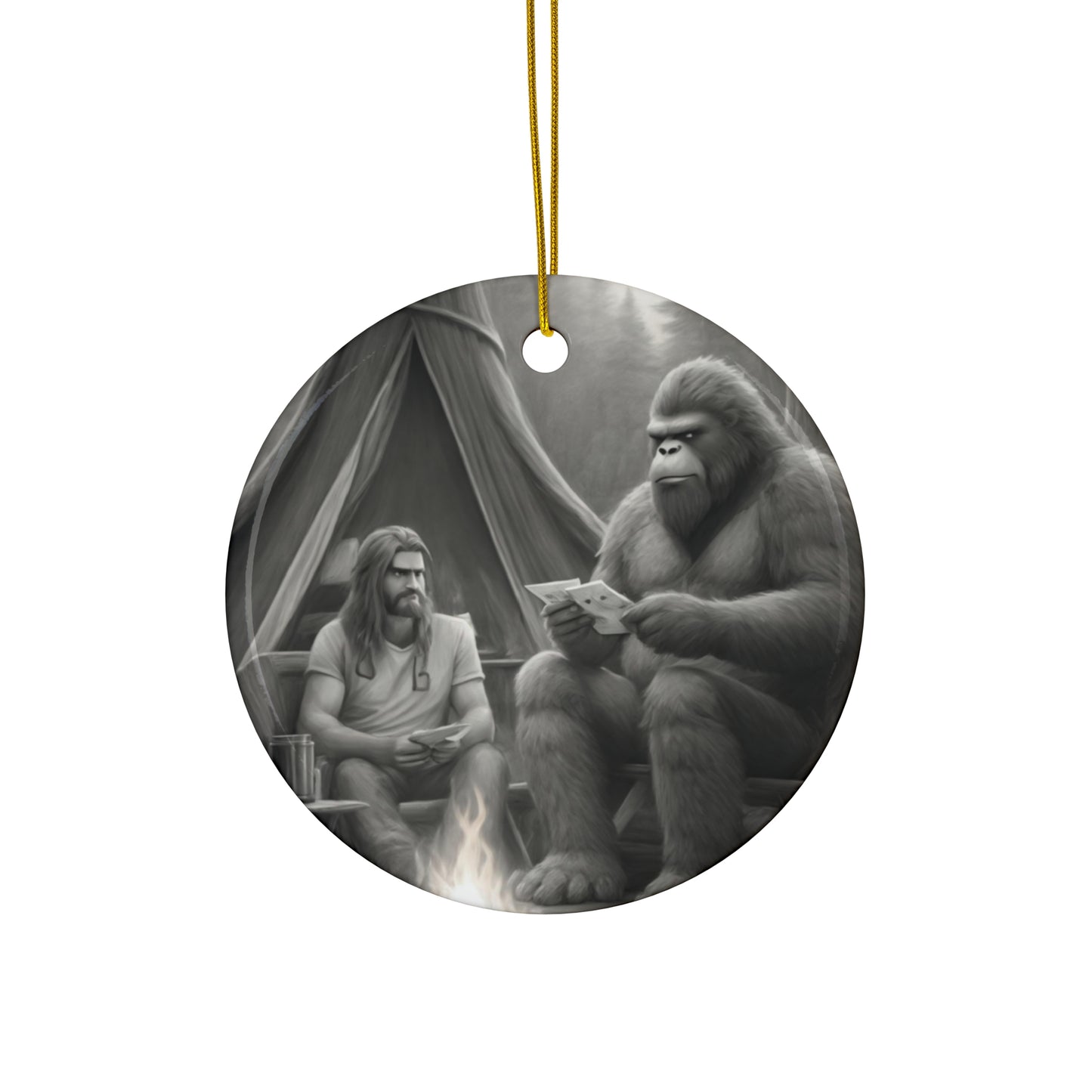 'Black and White Card Game' BIGFOOT HABITAT Ceramic Ornament,