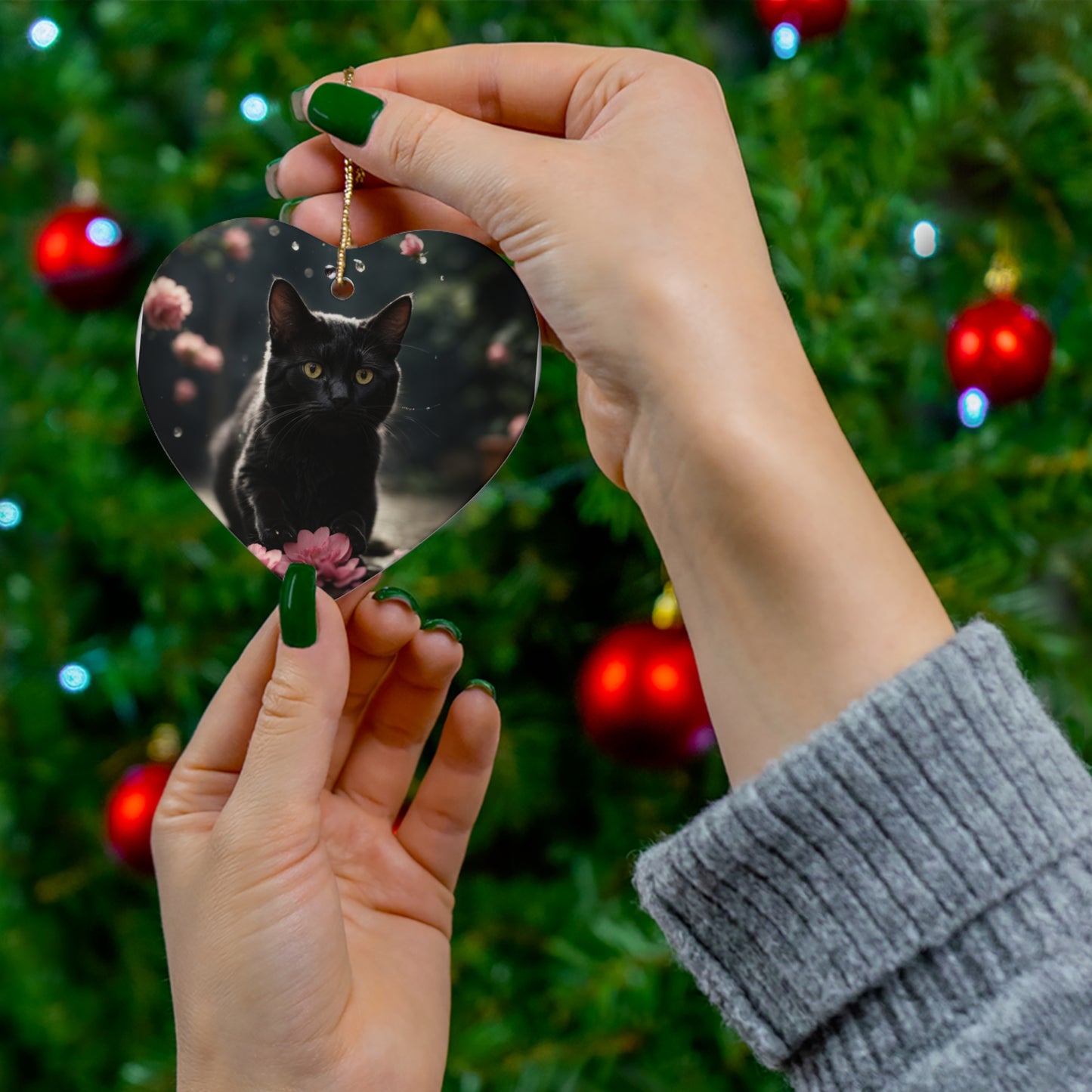 "Meeowry Christmas" Ceramic Ornament, 4 Shapes