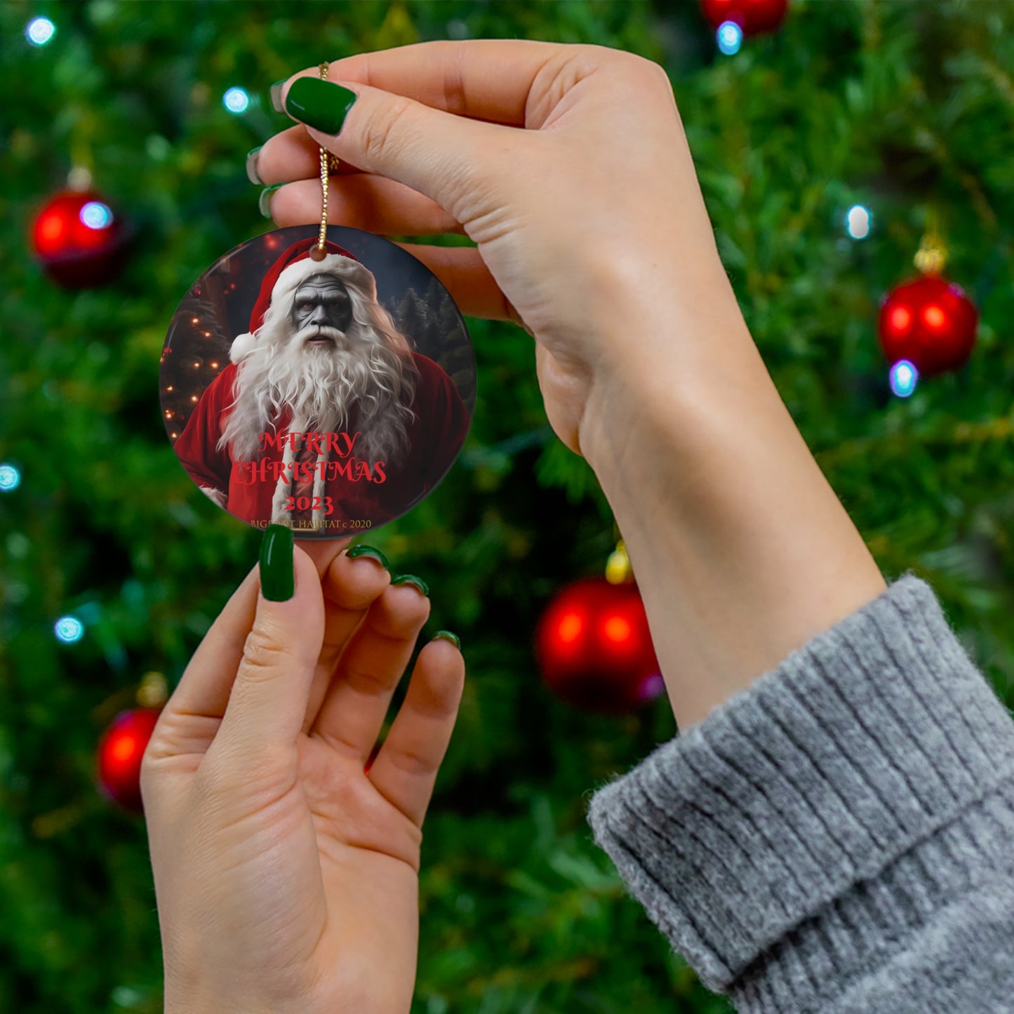 BIGFOOT SANTA Ceramic Ornament